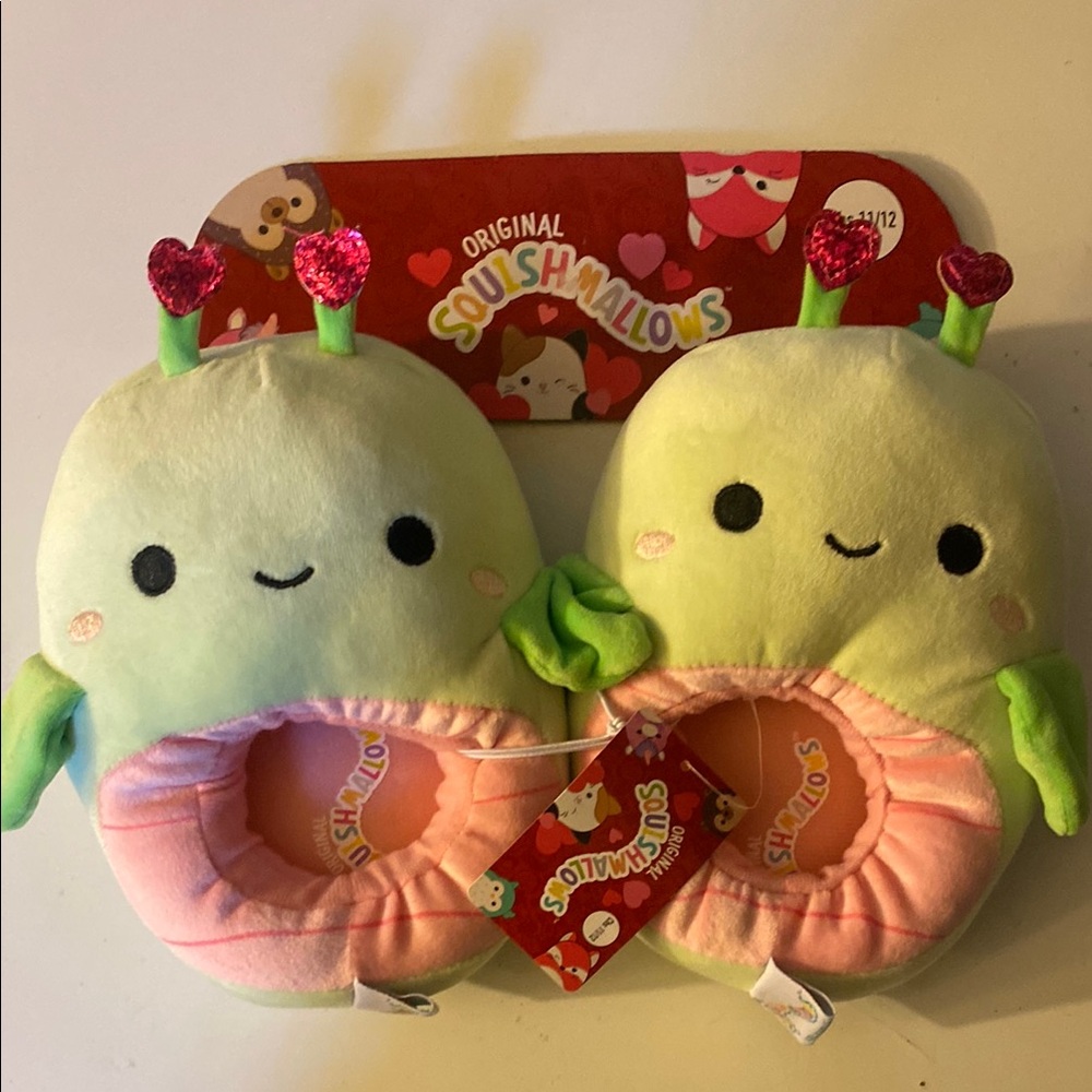Squishmallows Green and Pink Plush Slippers